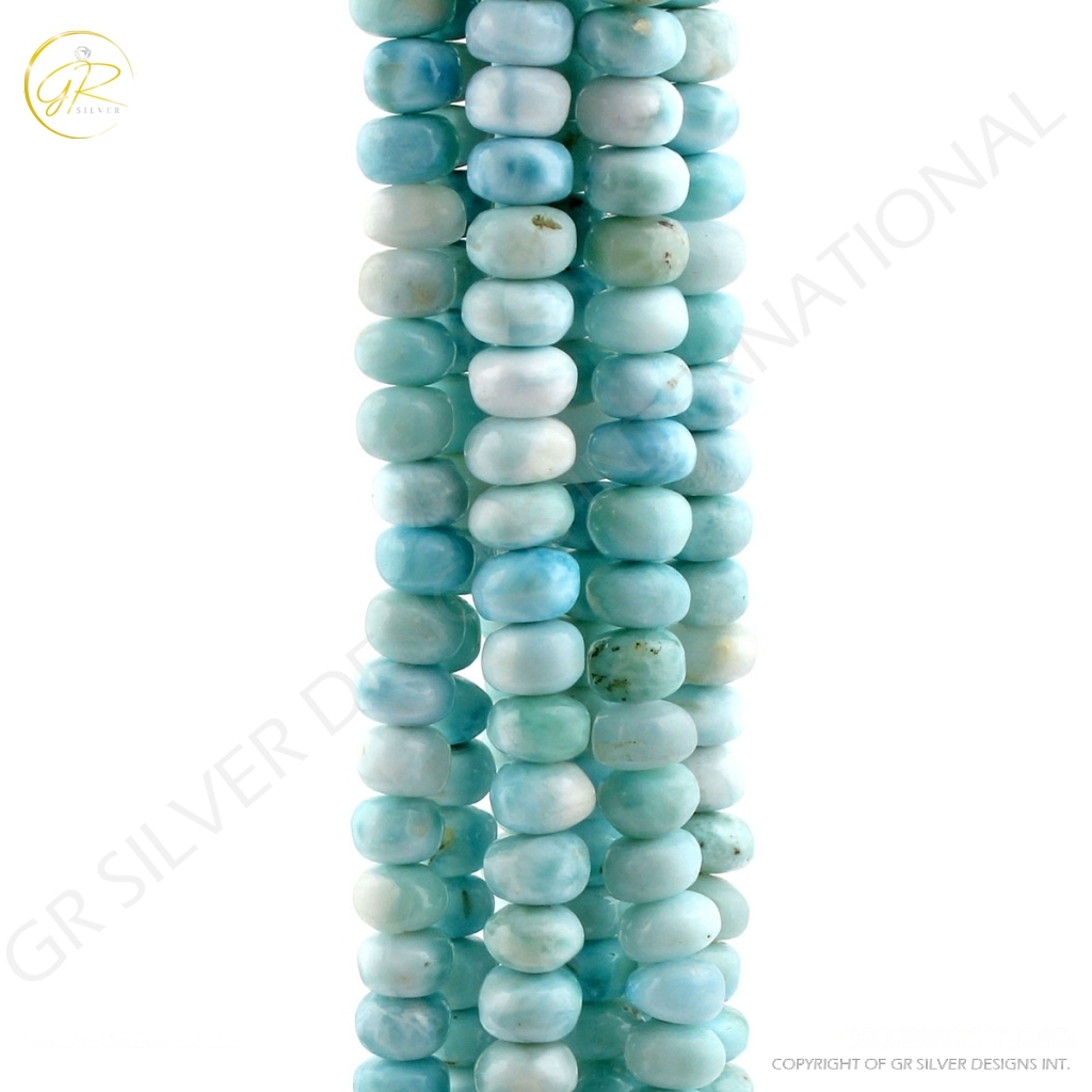 Round 7-9mm Natural Plain Larimar Handmade 8 Strands Beads