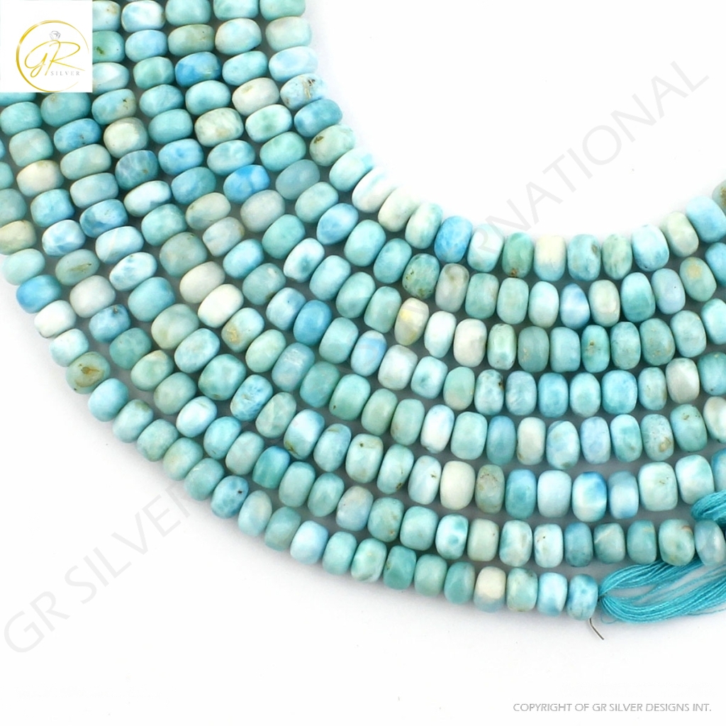 Round 7-9mm Natural Plain Larimar Handmade 8 Strands Beads