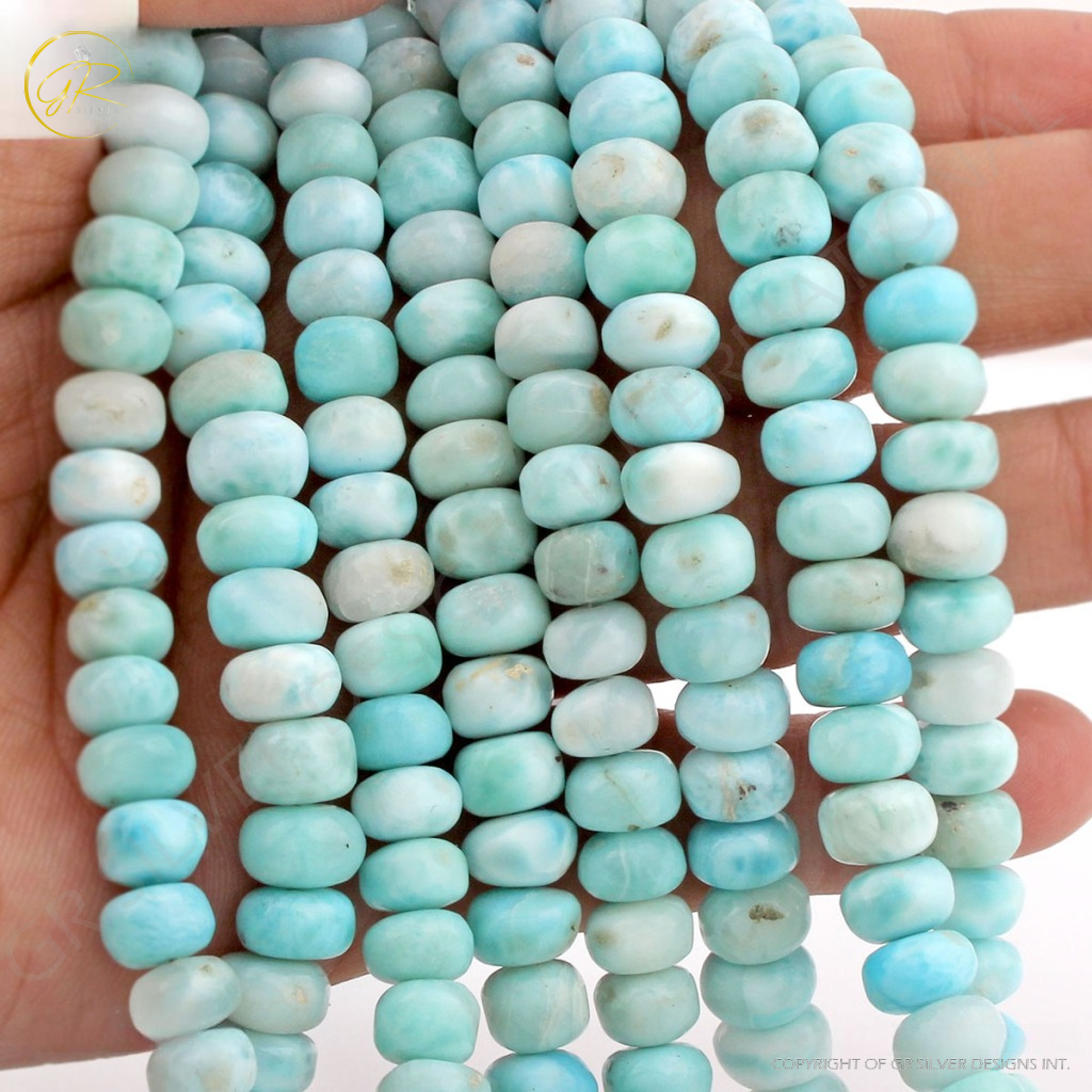 Round 7-9mm Natural Plain Larimar Handmade 8 Strands Beads