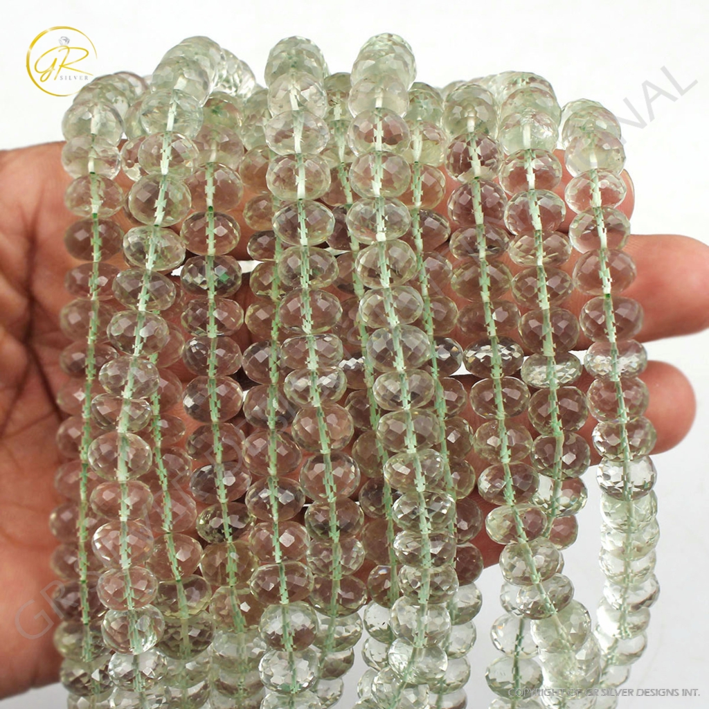 Natural Green Amethyst Round Faceted 9-10mm Beads 18inch 6 strands