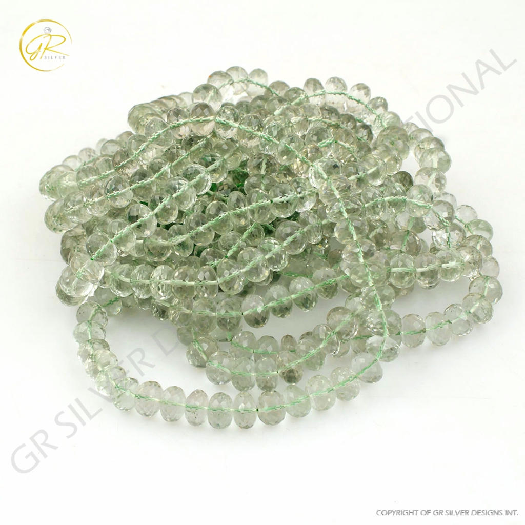 Natural Green Amethyst Round Faceted 9-10mm Beads 18inch 6 strands