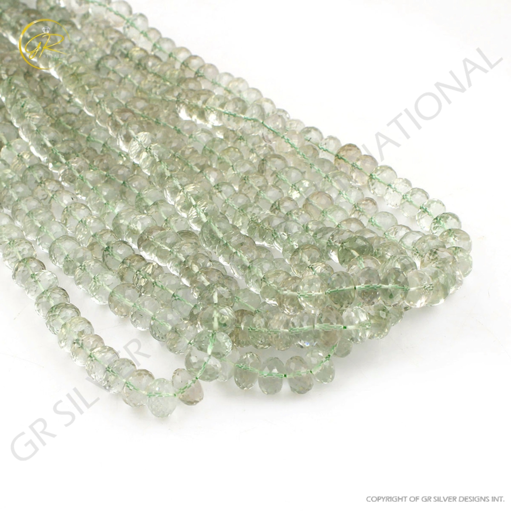 Natural Green Amethyst Round Faceted 9-10mm Beads 18inch 6 strands