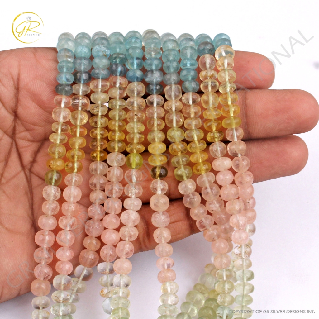 Aquamarine Morganite Smooth Rondelle 6-7mm Gemstone Beads For Jewelry Making