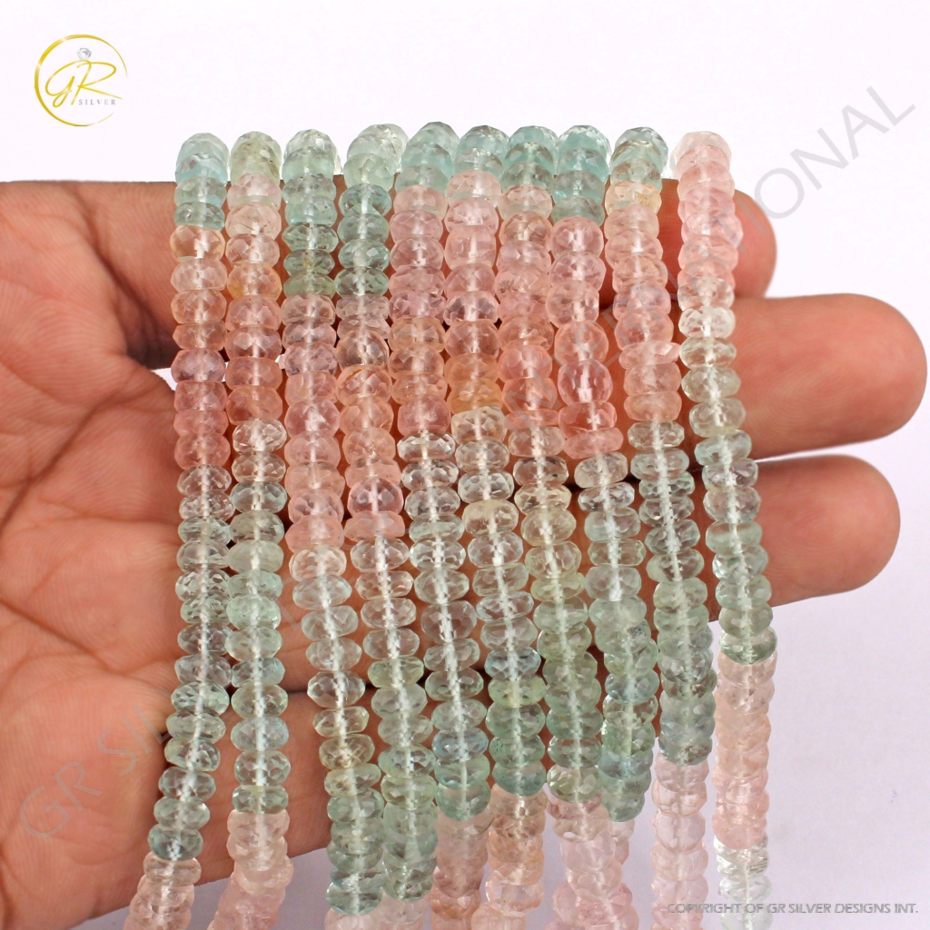 Quality Morganite Aquamarine Rondelle 5-6mm Micro Cut Gemstone Beads