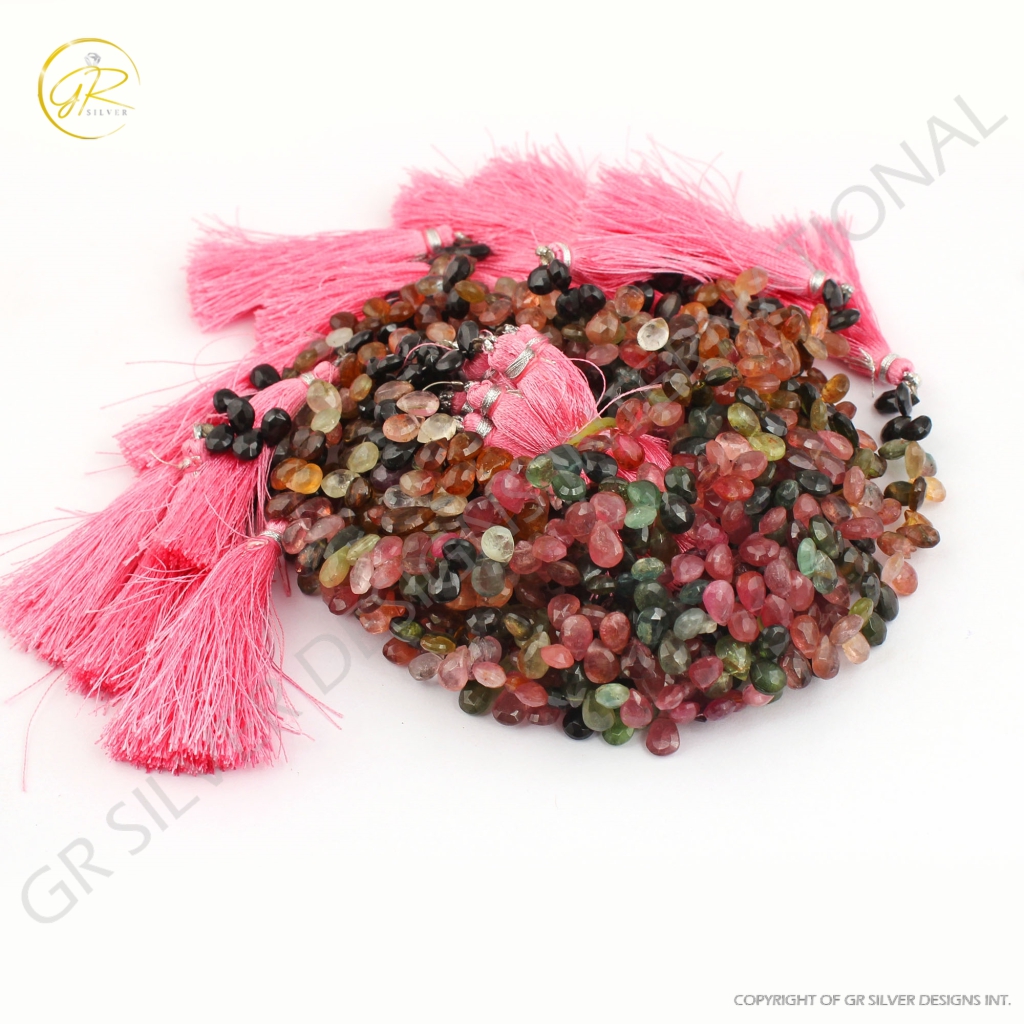 Natural Multi Tourmaline Pear Faceted Beads 8inch Strands