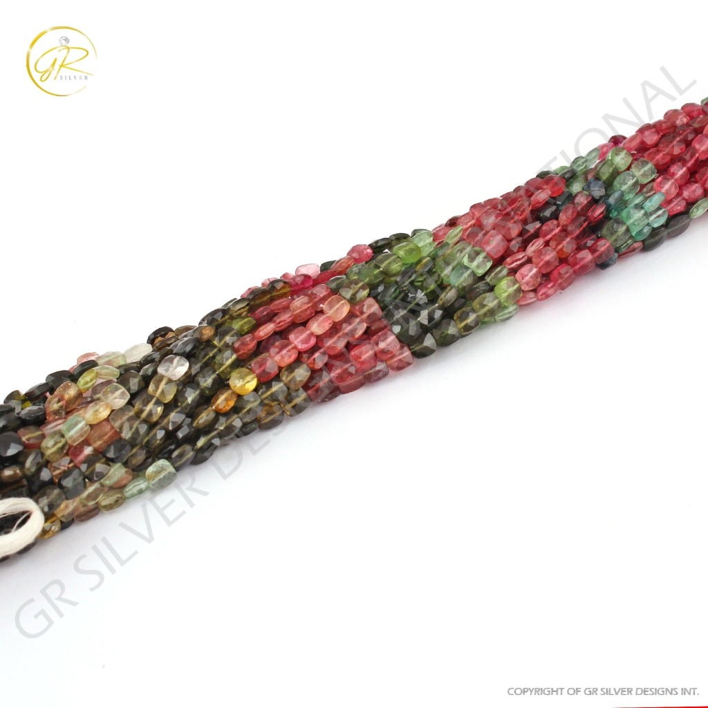 High Quality Multi Tourmaline 5mm Cushion Gemstone Handmade Beads