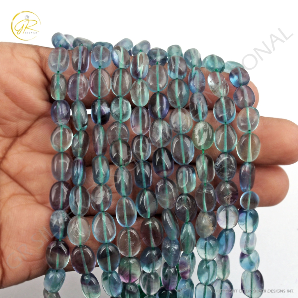 Natural Fluorite Smooth Tumble Beads Strands