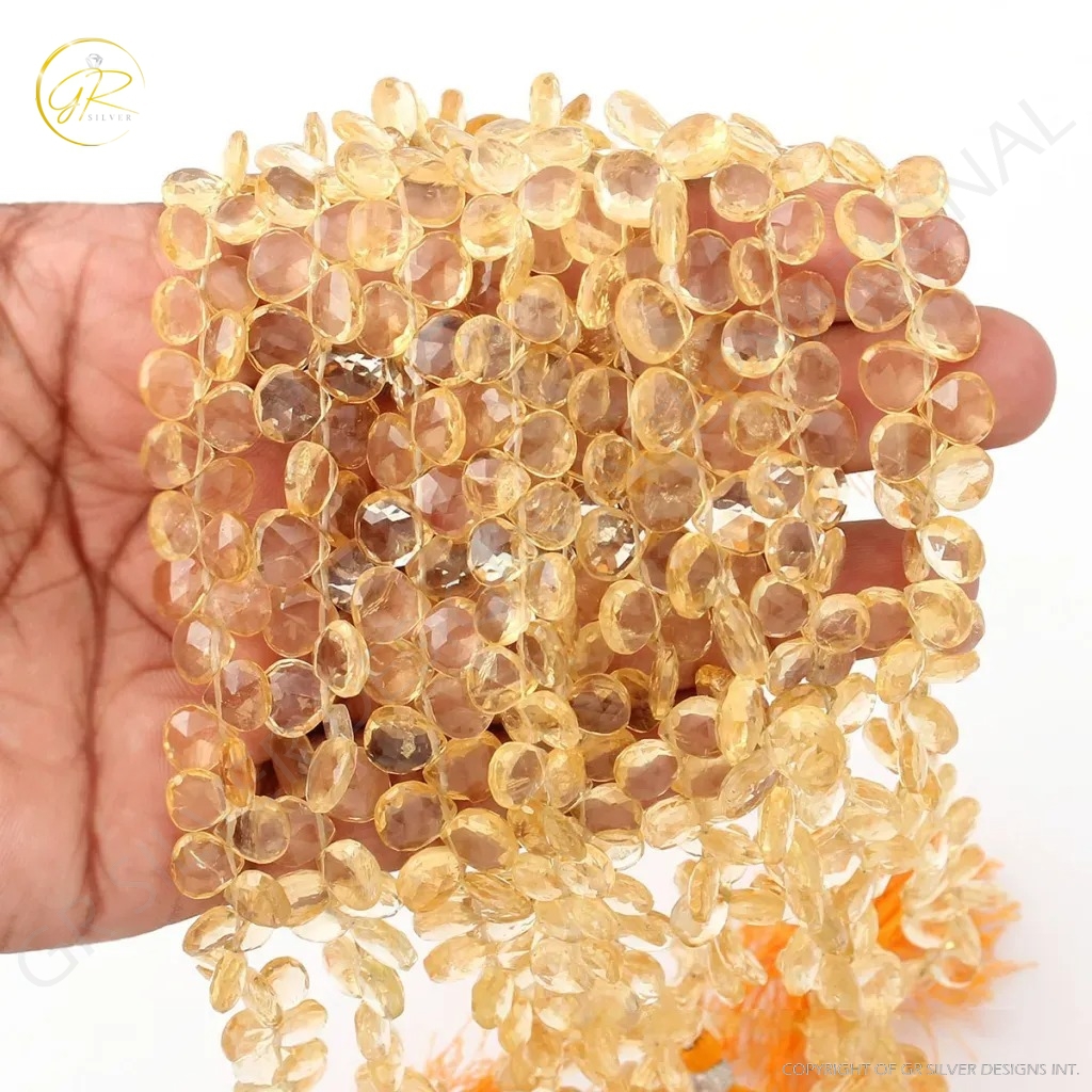 Citrine Beads, Citrine Heart Shape Beads, Natural Citrine Faceted Beads, 7-10.5MM Approx Beads