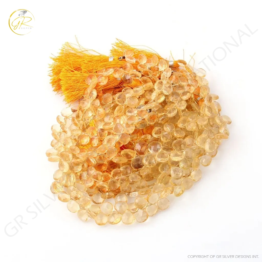 Citrine Beads, Citrine Heart Shape Beads, Natural Citrine Faceted Beads, 7-10.5MM Approx Beads