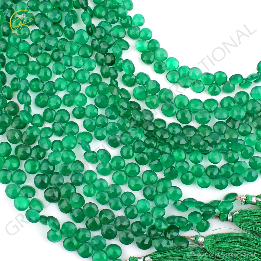 Top Quality Green Onyx Heart Shape Faceted Handmade Beads