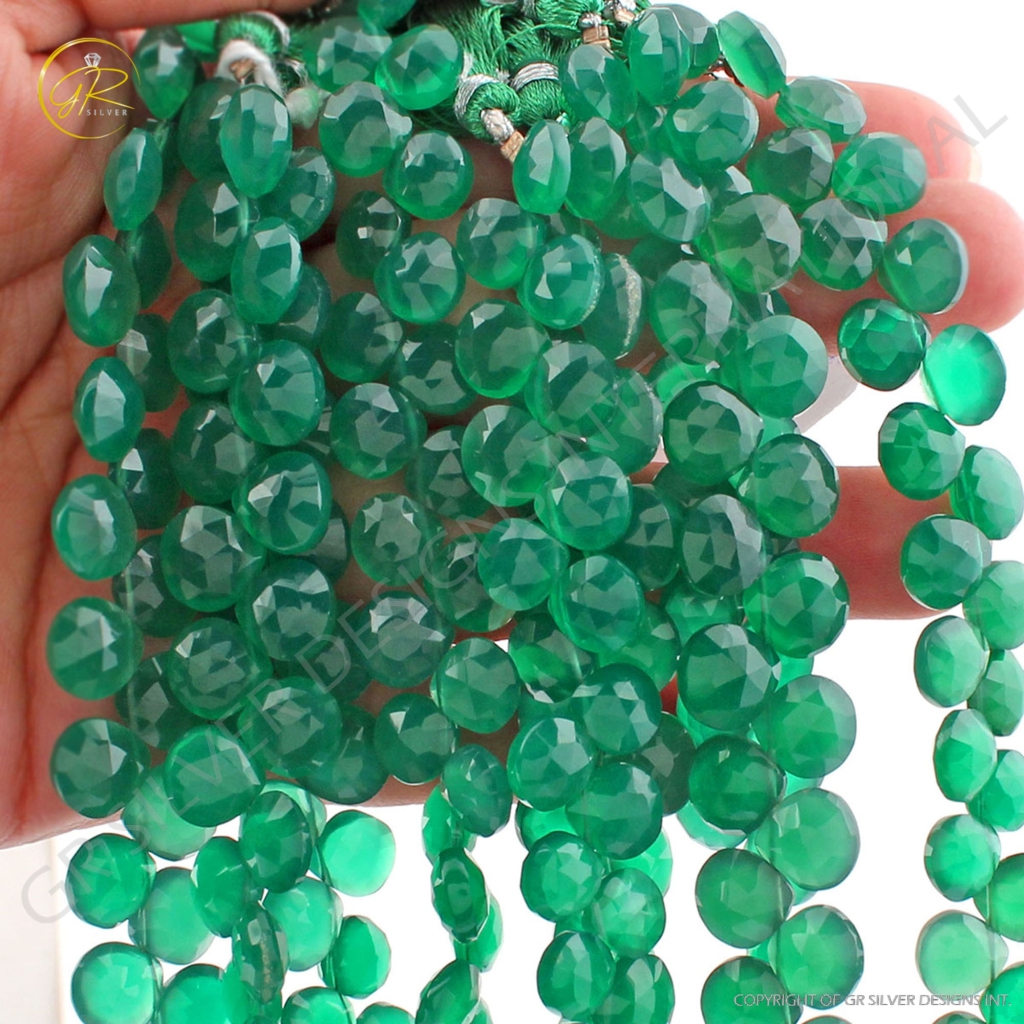 Top Quality Green Onyx Heart Shape Faceted Handmade Beads