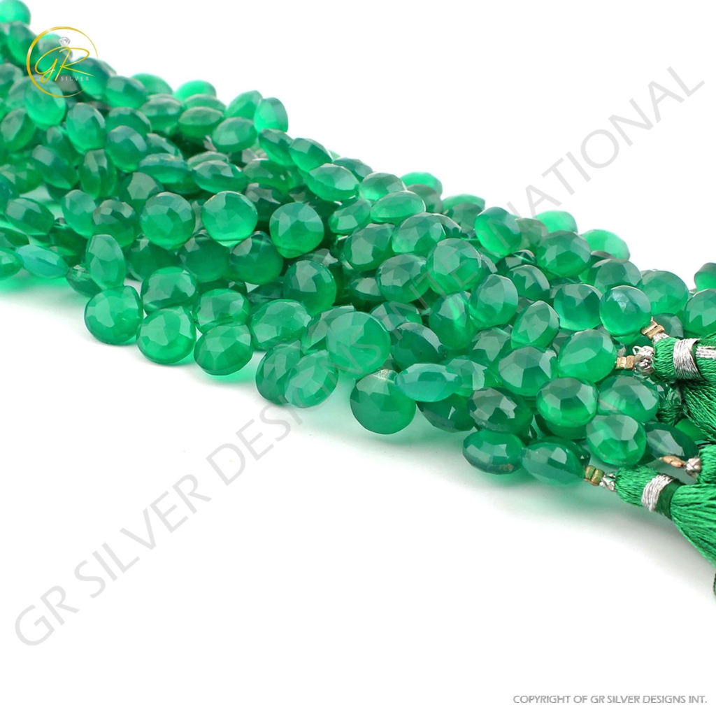 Top Quality Green Onyx Heart Shape Faceted Handmade Beads