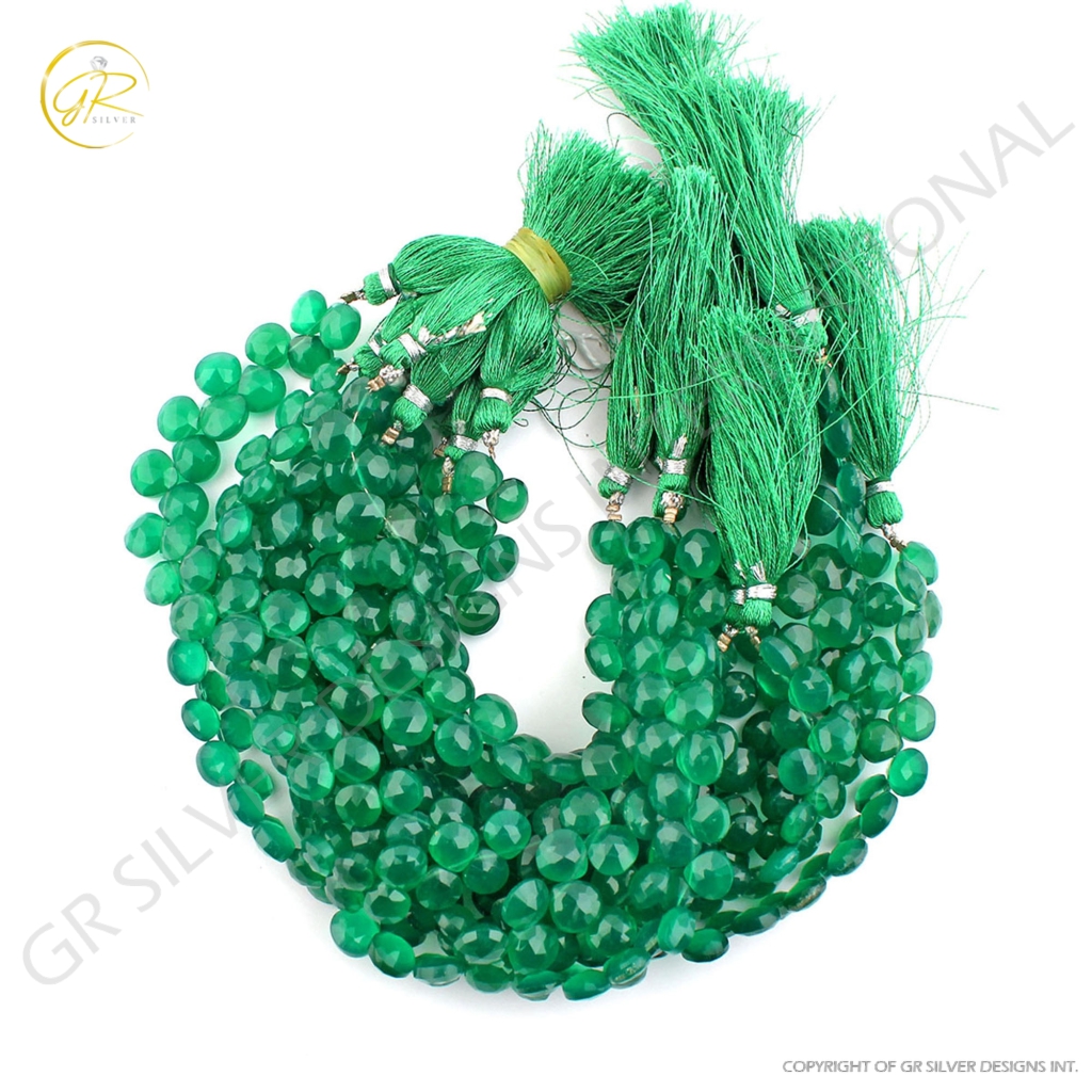 Top Quality Green Onyx Heart Shape Faceted Handmade Beads