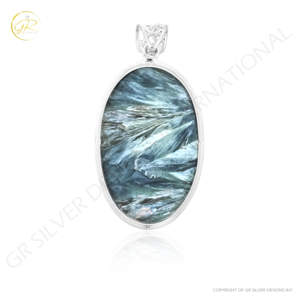 Green Seraphinite Oval Cabochon Sterling Silver Women Pendant