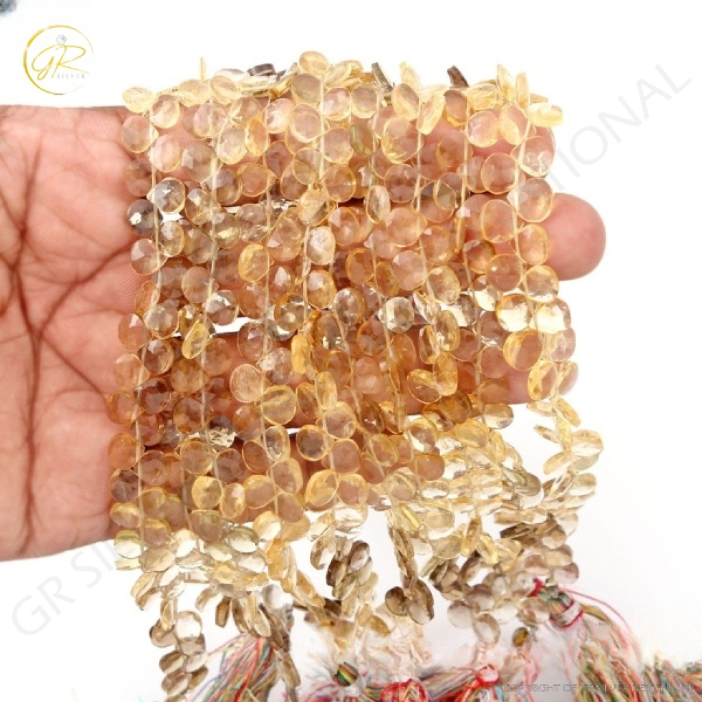 Light Citrine Beads, Natural Light Citrine Heart Shape Faceted Beads, 6.5-10.5 mm Beads