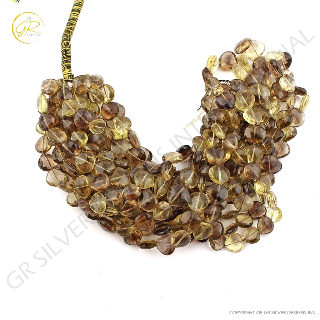 Natural Bio Lemon Quartz Heart Shape Faceted Handmade Beads