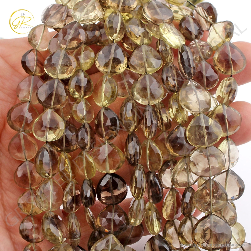 Natural Bio Lemon Quartz Heart Shape Faceted Handmade Beads