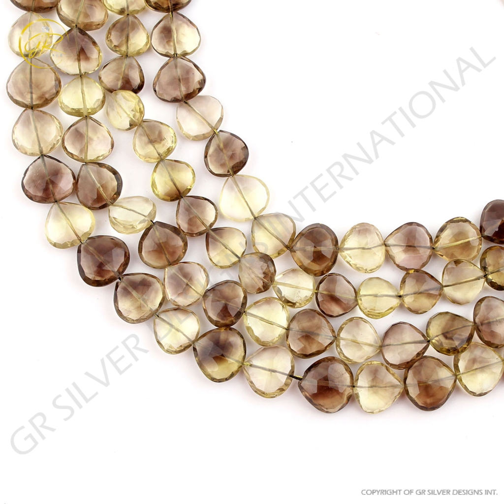 Natural Bio Lemon Quartz Heart Shape Faceted Handmade Beads