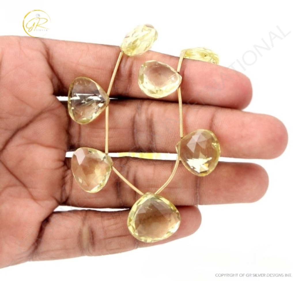 Lemon Quartz Heart Shape Beads, Natural Lemon Quartz Faceted Beads, 14-17.5mm Approx 1 Strands