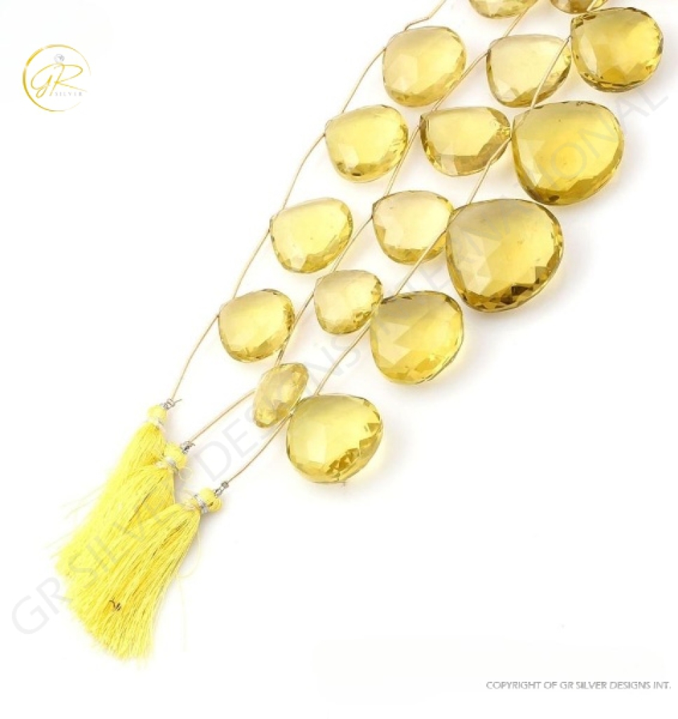 Lemon Quartz Heart Shape Beads, Natural Lemon Quartz Faceted Beads, Big size Lemon Quartz Beads