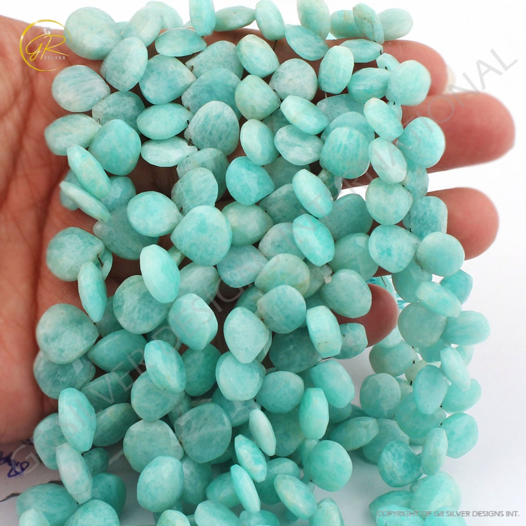 Top Quality Amazonite Heart Shape 9-12mm Faceted Gemstone Beads