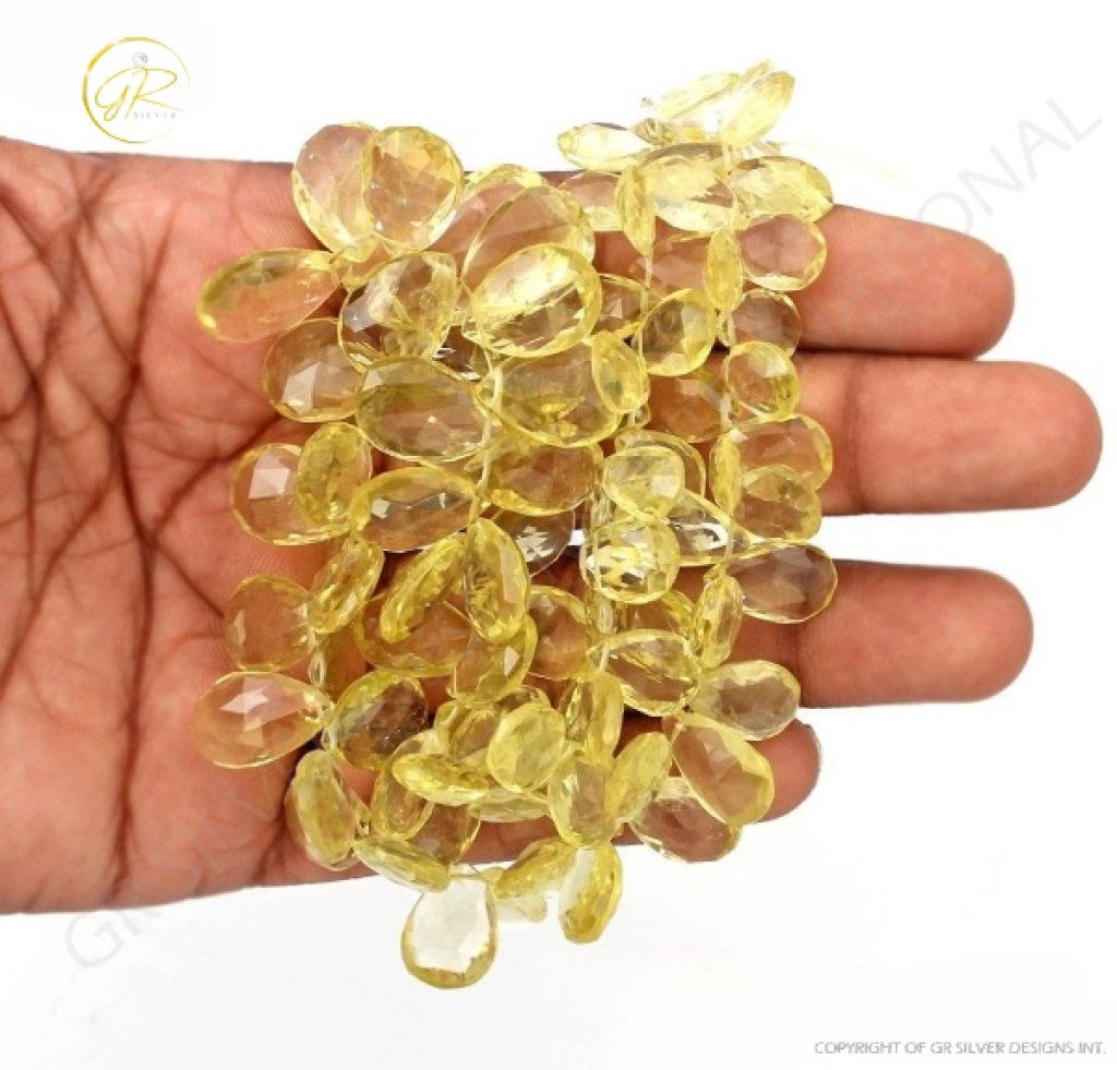 Lemon Quartz Pear Shape Gemstone Beads 10-23mm Approx 1 Strand