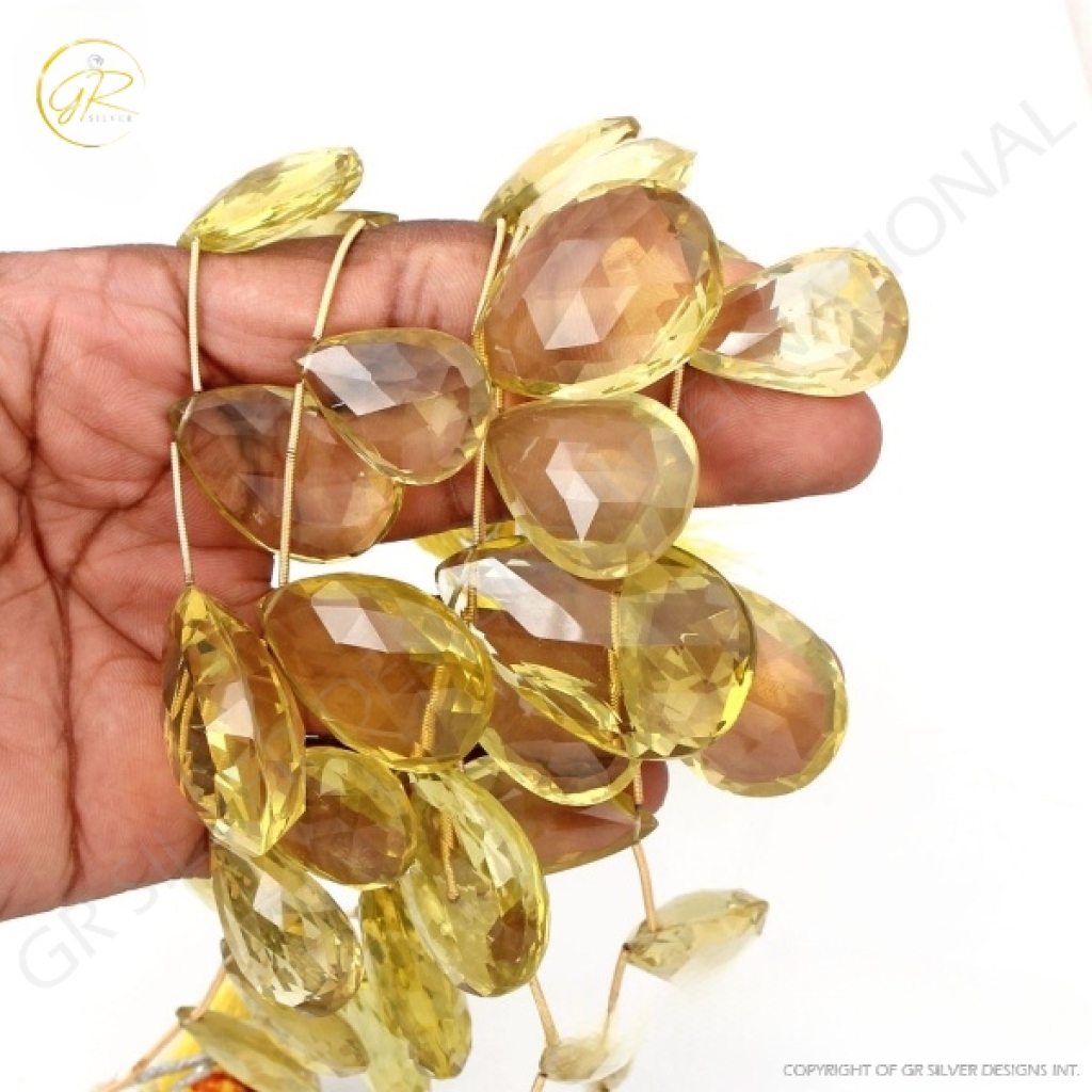 Lemon Quartz Pear Shape Gemstone Beads 21-40mm Approx 5 Strand