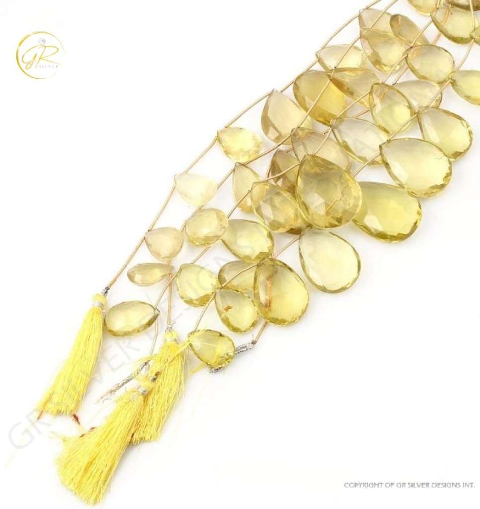 Lemon Quartz Pear Shape Gemstone Beads 21-40mm Approx 5 Strand