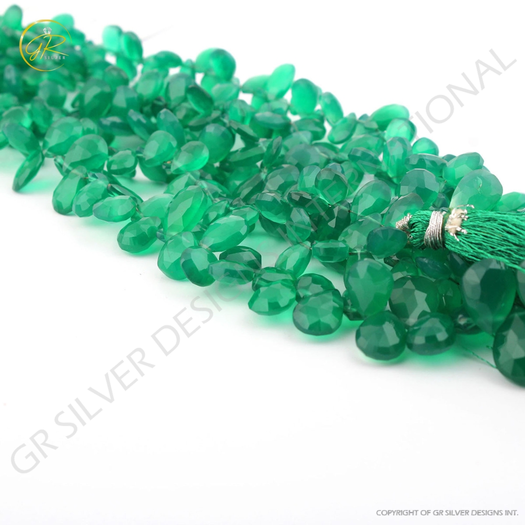 Wholesale Faceted Green Onyx Handmade 6 Strands Beads 8 Inch