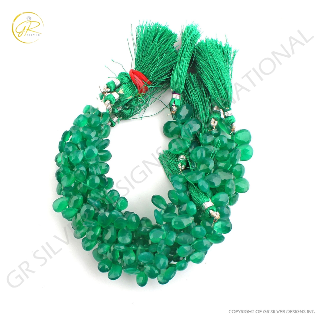 Wholesale Faceted Green Onyx Handmade 6 Strands Beads 8 Inch