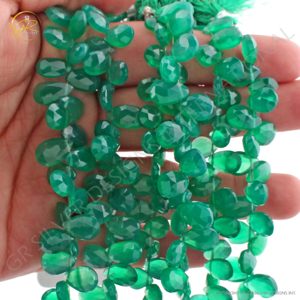 Wholesale Faceted Green Onyx Handmade 6 Strands Beads 8 Inch