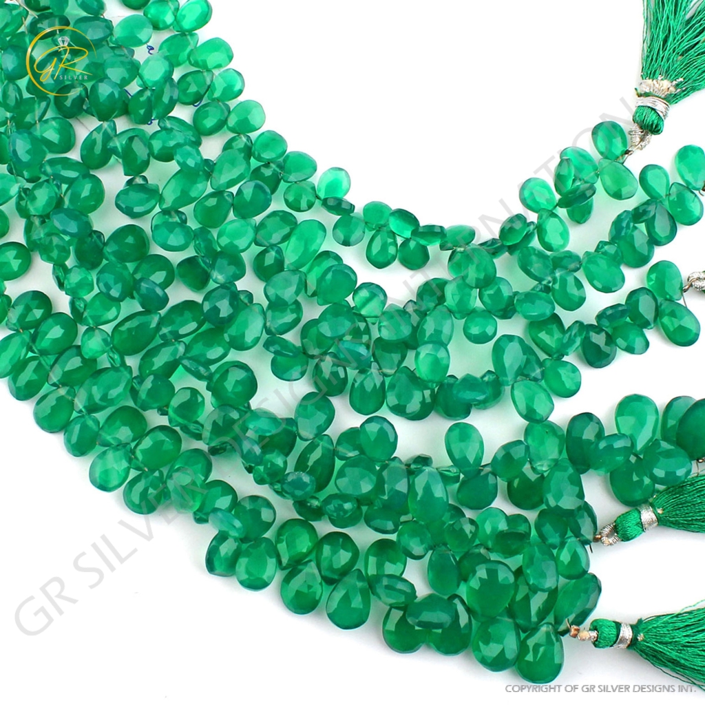 Wholesale Faceted Green Onyx Handmade 6 Strands Beads 8 Inch