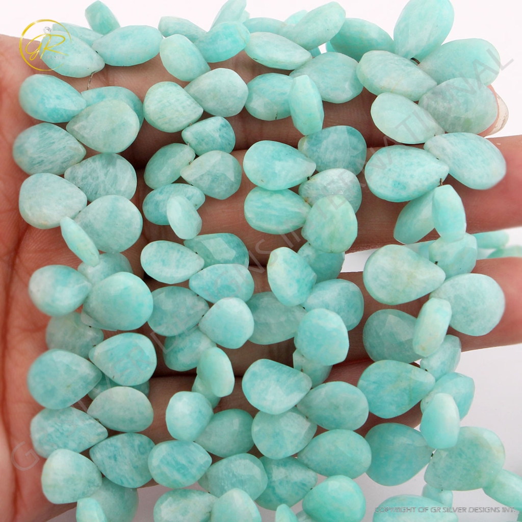 Natural Amazonite Pear Faceted Handmade Beads For Jewelry