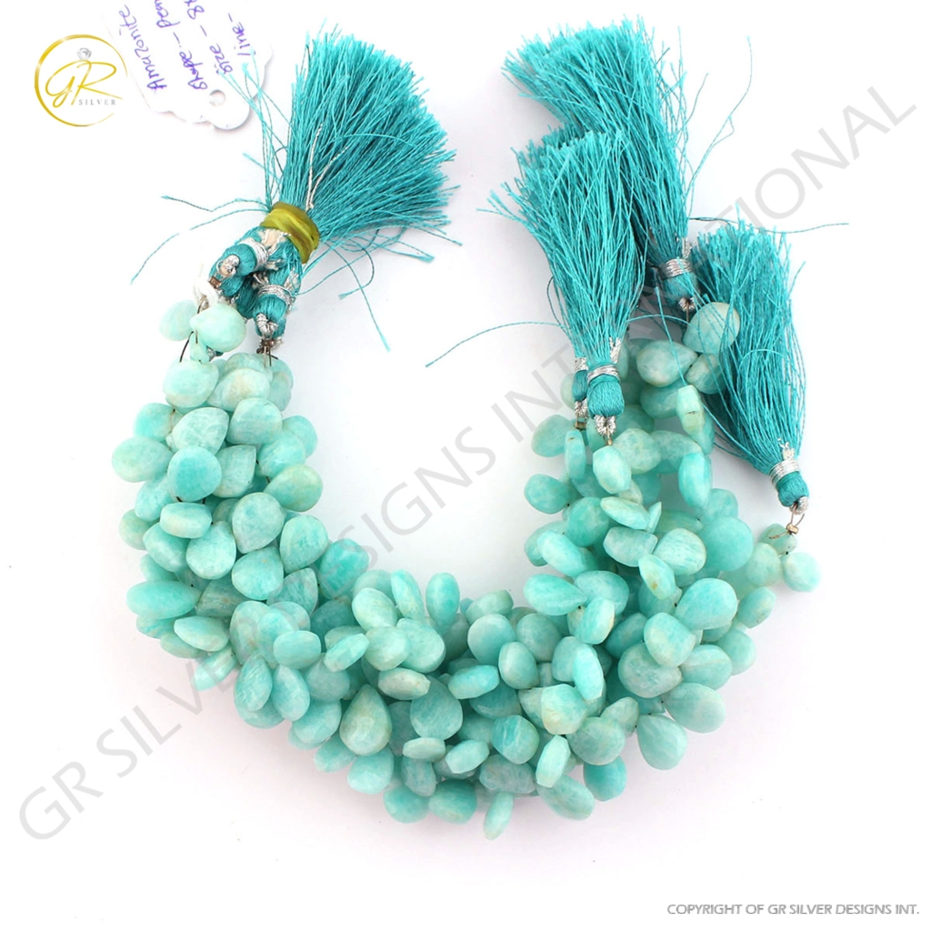 Natural Amazonite Pear Faceted Handmade Beads For Jewelry