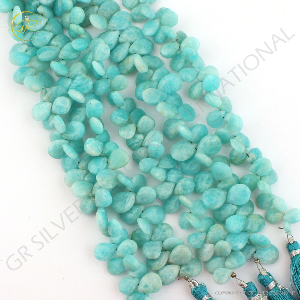 Natural Amazonite Pear Faceted Handmade Beads For Jewelry