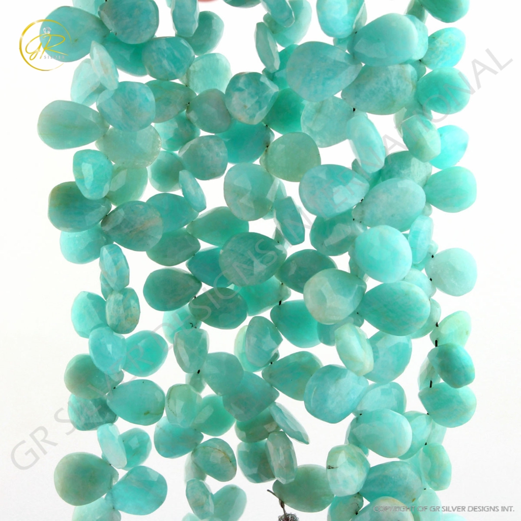 Natural Amazonite Pear Faceted Handmade Beads For Jewelry