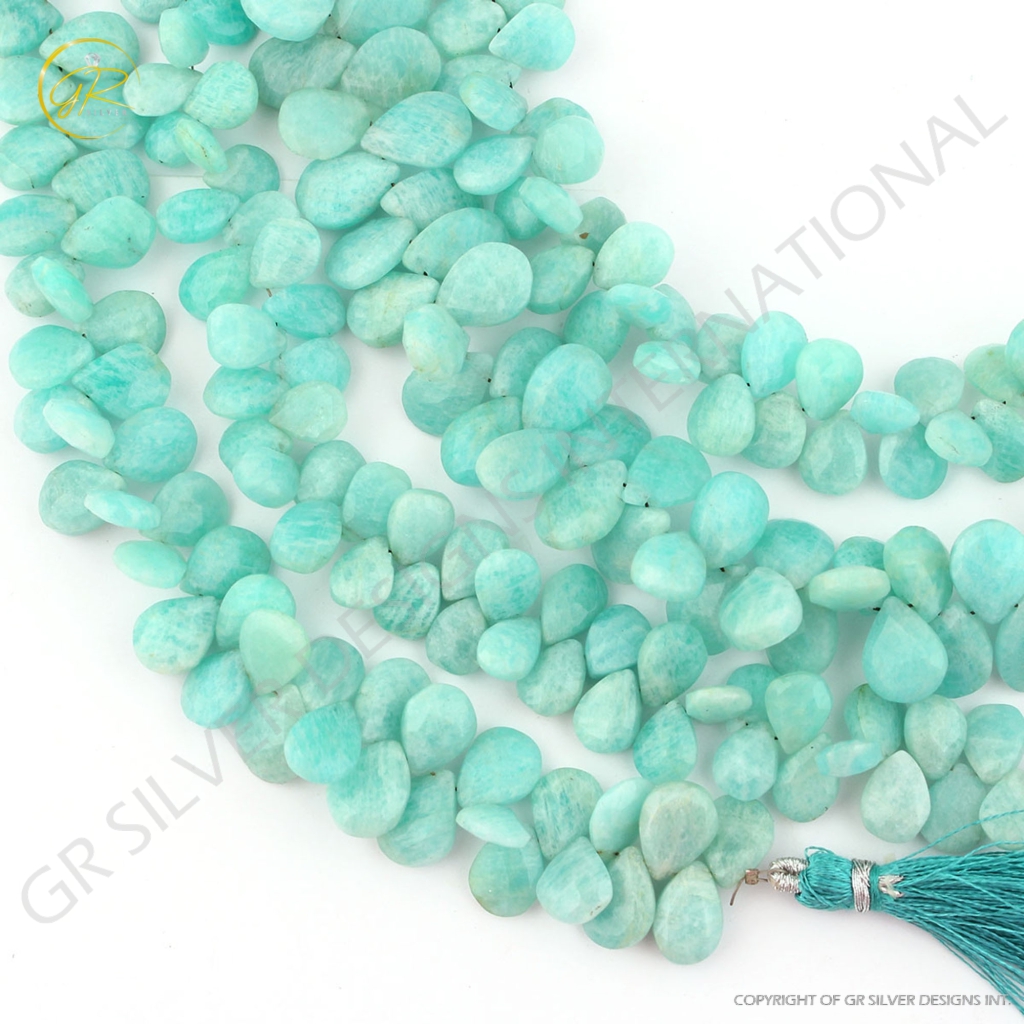 Natural Amazonite Pear Faceted Handmade Beads For Jewelry