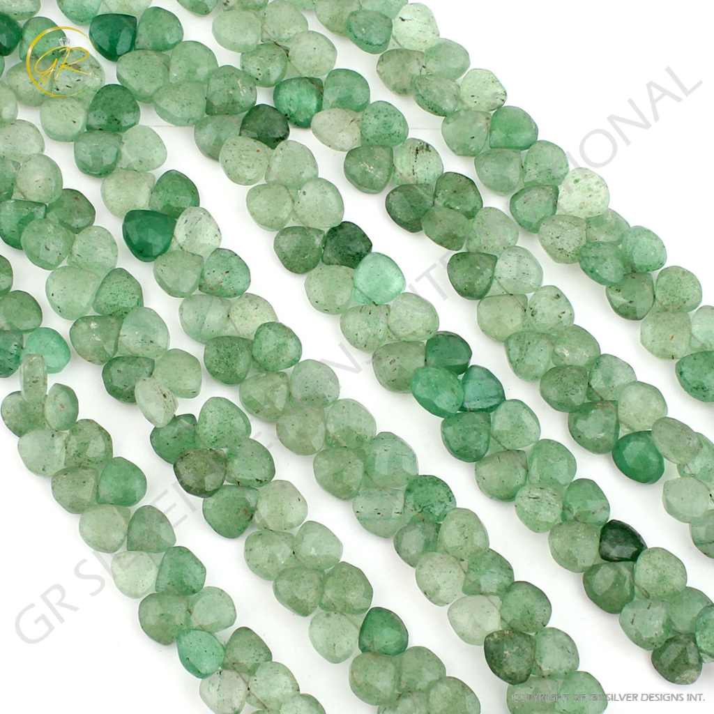 Green Strawberry Quartz Faceted Heart Shape Beads For Jewelry