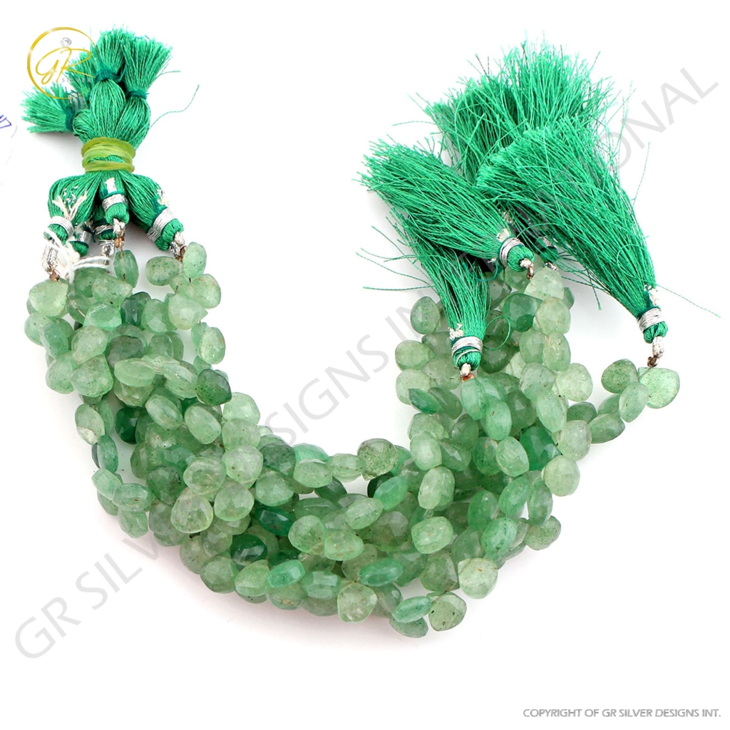 Green Strawberry Quartz Faceted Heart Shape Beads For Jewelry