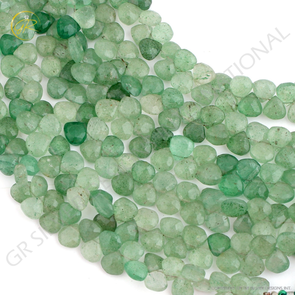 Green Strawberry Quartz Faceted Heart Shape Beads For Jewelry