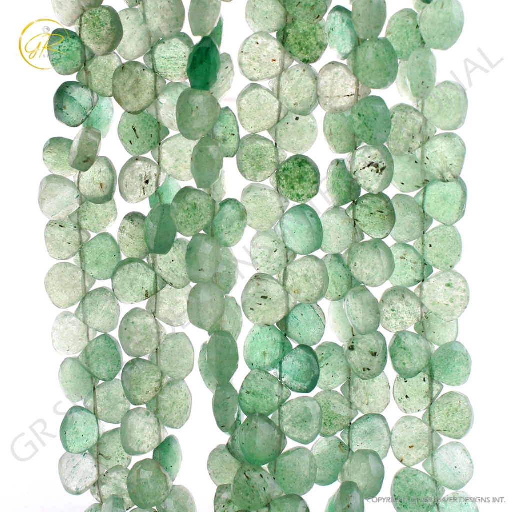 Green Strawberry Quartz Faceted Heart Shape Beads For Jewelry