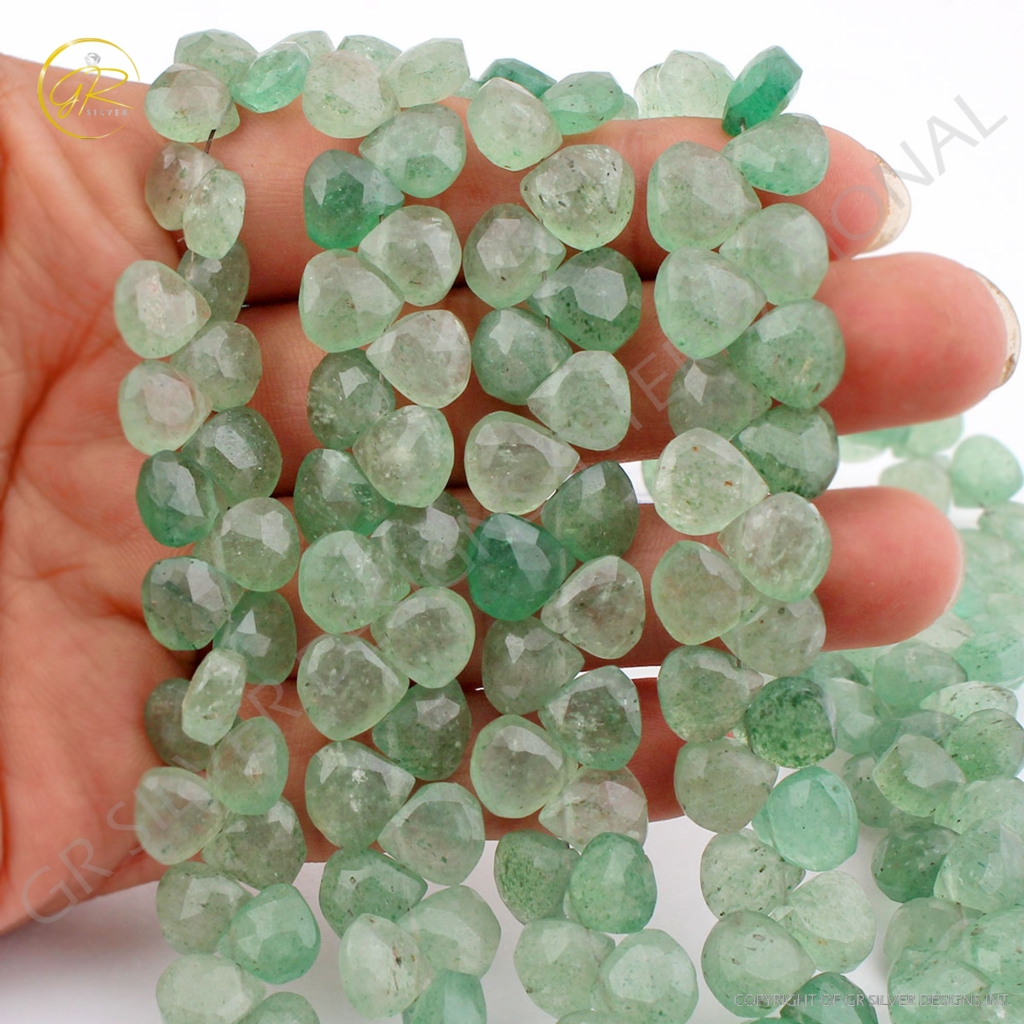 Green Strawberry Quartz Faceted Heart Shape Beads For Jewelry