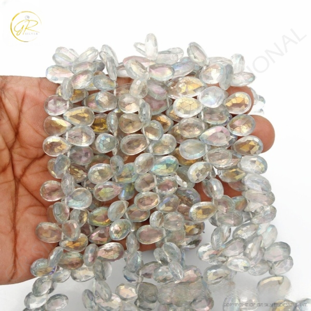 Aura Quartz Pear Shape Beads, Aura Quartz Gemstone Beads 11-14mm Pear Shape 7 Strands, Quartz Beads, Gemstone Beads