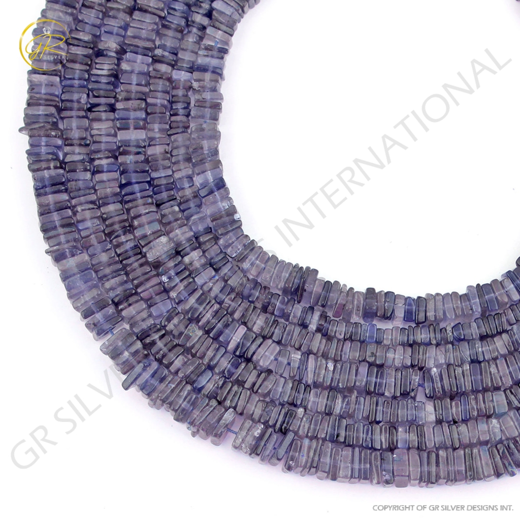 Natural Iolite 4-6mm Square Shape Smooth Gemstone Beads