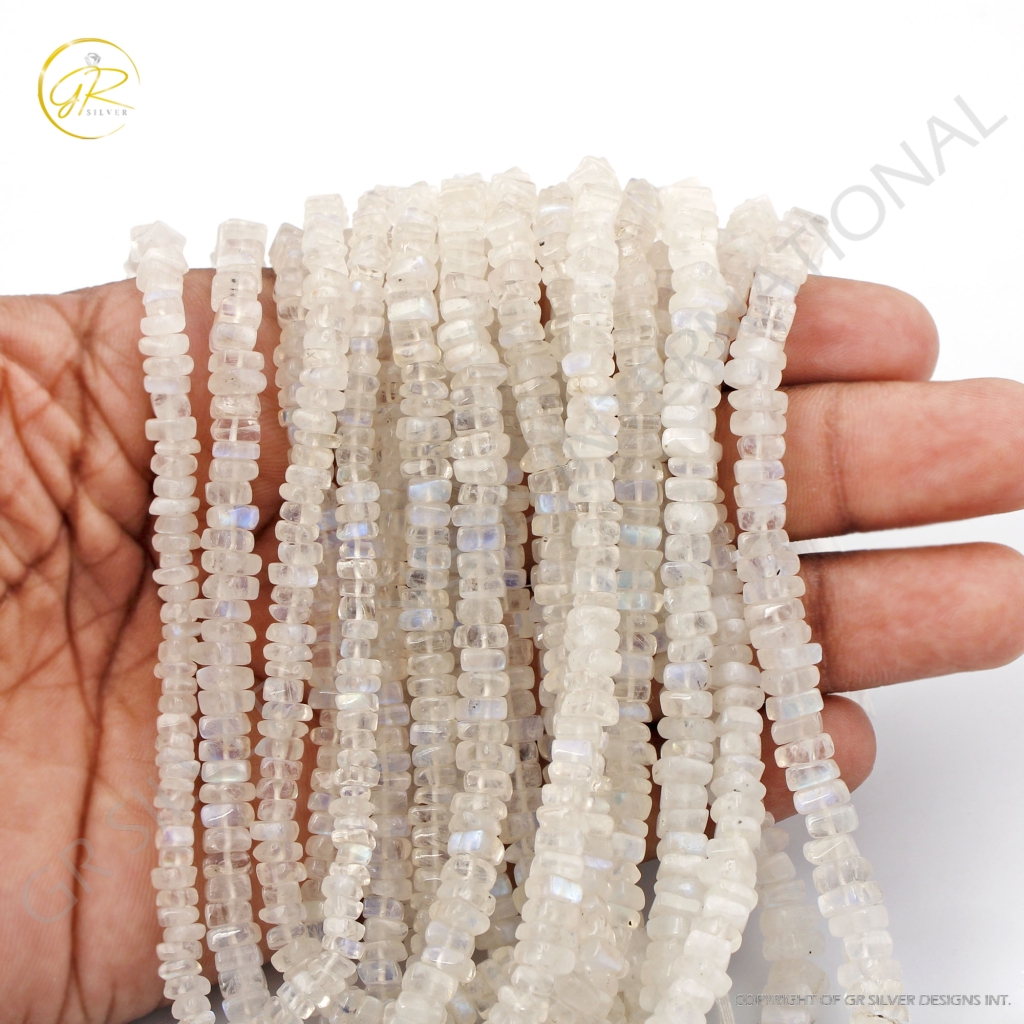 Moonstone Beads, Natural Rainbow Moonstone Gemstone Heishi Beads Square Shape 4.5-6mm