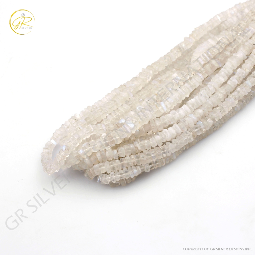 Moonstone Beads, Natural Rainbow Moonstone Gemstone Heishi Beads Square Shape 4.5-6mm