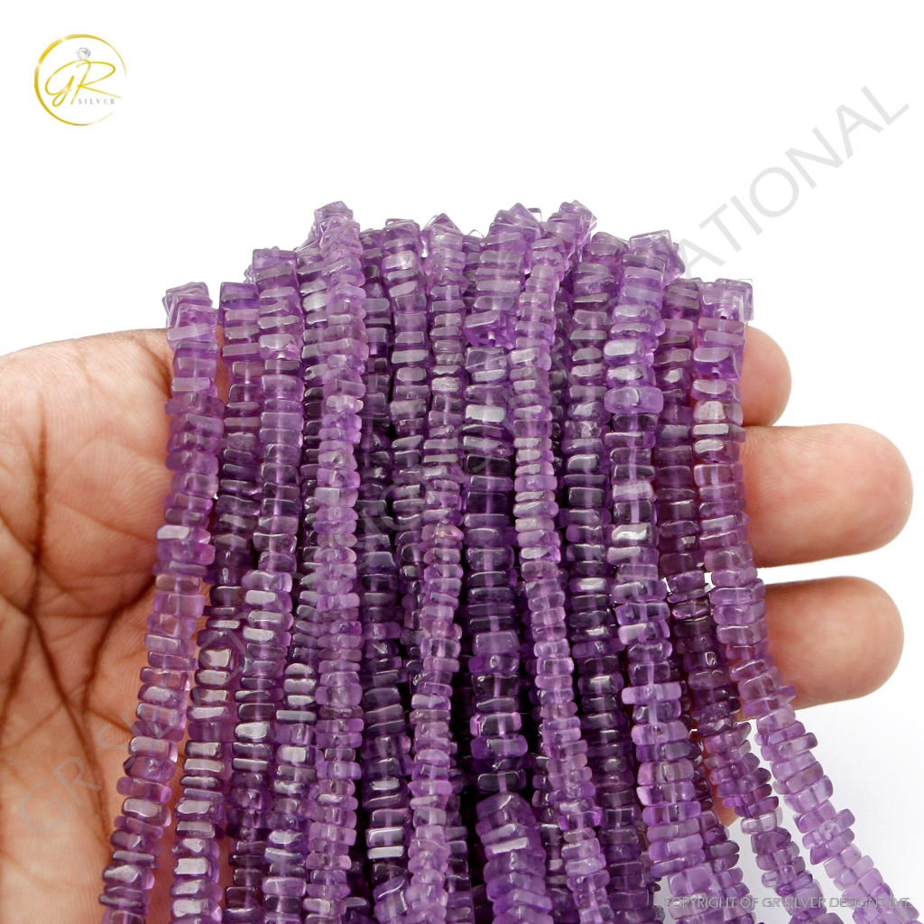 Amethyst Beads, Natural Amethyst Gemstone Heishi Beads Jewelry Square shape 4-5mm Approx