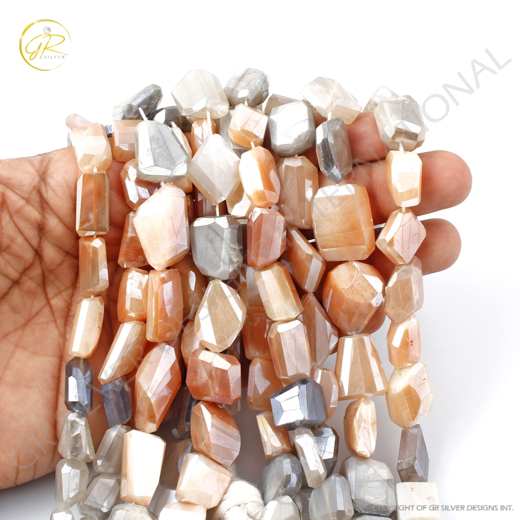 Moonstone Beads, Natural Multi Moonstone Faceted Tumbles Shape 12-22mm Handmade Gemstone Beads