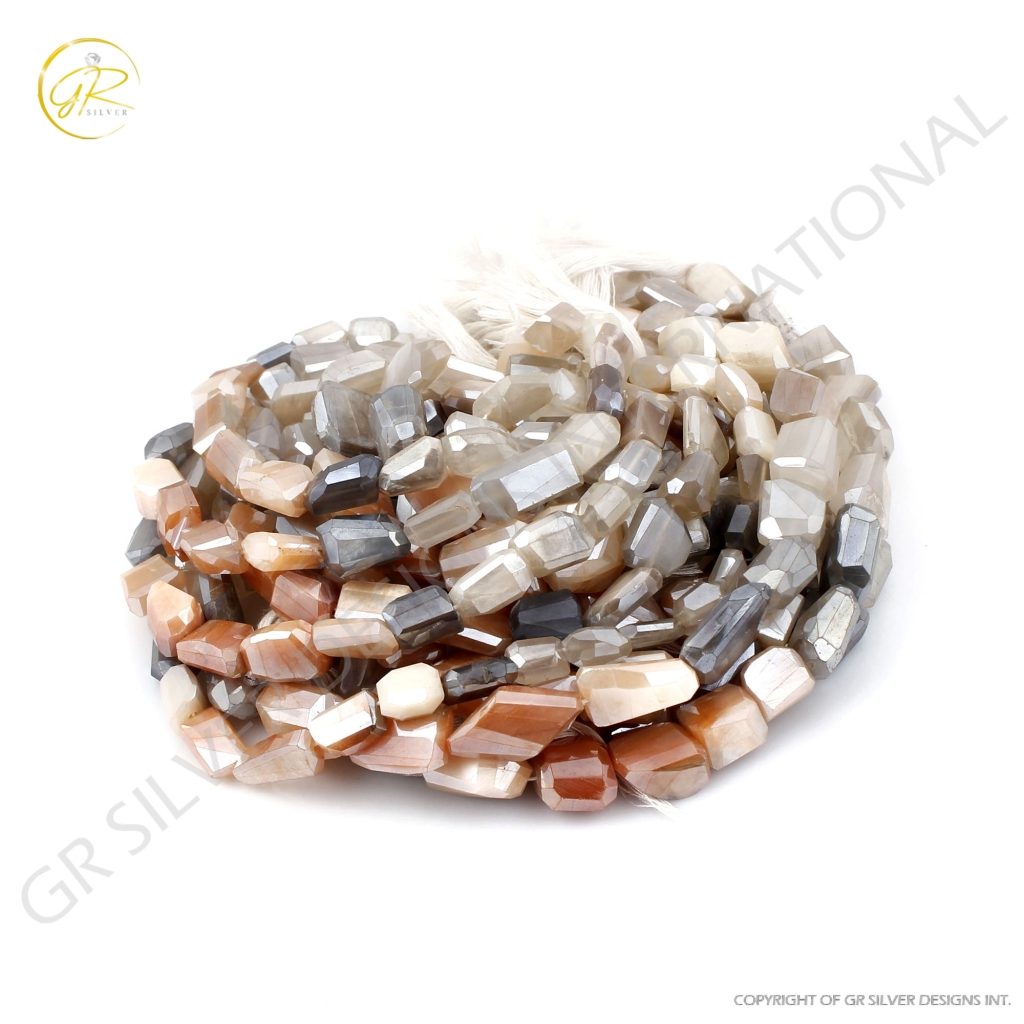 Moonstone Beads, Natural Multi Moonstone Faceted Tumbles Shape 12-22mm Handmade Gemstone Beads