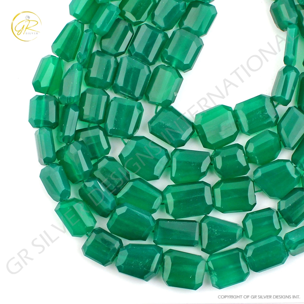 Green Onyx Faceted Tumble Handmade Beads For Jewelry Making